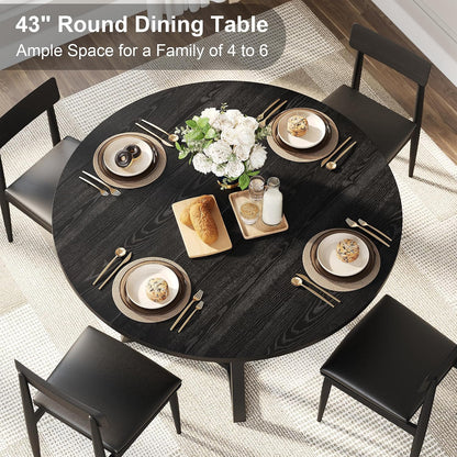 knoworld Round Dining Table for 4, Kitchen Tables Dining Room Circle Dinner Table with Pedestal Metal Frame, Space Saving Wood Industrial Kitchen & Dining Room Tables, Black 43In