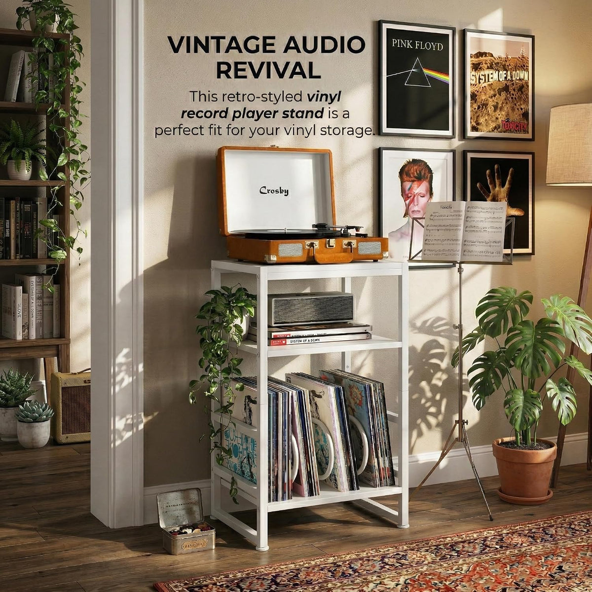 Record Player Stand,3-Tier Record Player Table with U-Shaped Vinyl Storage Up to 120 Albums,28" H End Table Turntable Stand with Storage,Record Table Vinyl for Living Room Bedroom