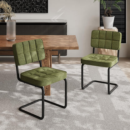 Mid-Century Modern Dining Chairs Set of 2 with Metal Legs, Green | Upholstered Chenille Cantilever Dining Chairs with Ergonomic Backrests, Armless Design, Padded Seats for Dining Room