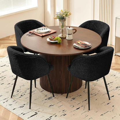 Homedot 5-Piece Round Dining Table Set for 4, 47-Inch Walnut Kitchen Table and Upholstered Chairs Set for Dining Room, Modern Circle Dinette Table Set with Black Barrel Dining Side Chairs Upholstered