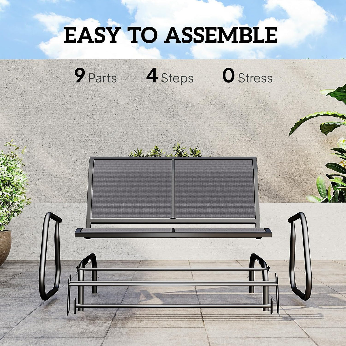 Outsunny 2-Person Outdoor Glider Bench with Steel Frame, Gray | Double Swing Rocking Chair, Loveseat, for Outside Patio, Backyard, Garden, Porch, Powder Coated