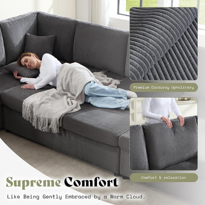 130" Sectional Couches for Living Room, Modular Sectional Sofa, Grey | Sofa Converts to Sleeper, Throw Pillows