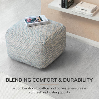 Anji Mountain Artisan Crafted Cotton Blend Pouf Ottoman | Versatile Floor Seating & Footstool for Living Room | Modern Boho Home Décor Accent | Filled Pouffe