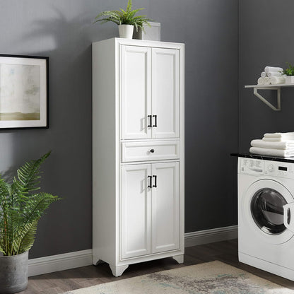 Crosley Furniture Tara Pantry Storage Cabinet with Shelves, Kitchen, Dining, or Laundry Room, Distressed White