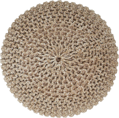 · REDEARTH · Round Pouf Ottoman - Hand Knitted Boho Poof - Beige Ivory