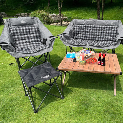 Bolosy Oversized Camping Chairs for Adults Heavy Duty Padded Portable Lawn Chairs Outdoor Folding Chairs XL Camp Chairs with Cup Holder Suproot 500 lbs, Gray Plaid