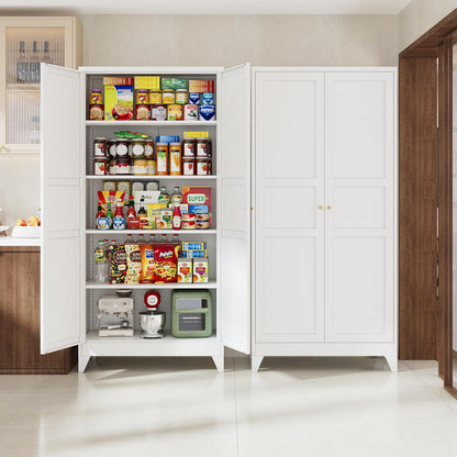 Letaya 75" H Metal Storage Cabinet with 2 Doors and 4 Shelves,Tall Kitchen Pantry Cabinets,Farmhouse Utility Pantry Organizers for Cupboard/Dining/Bathroom/Home Office/Garage Room,White