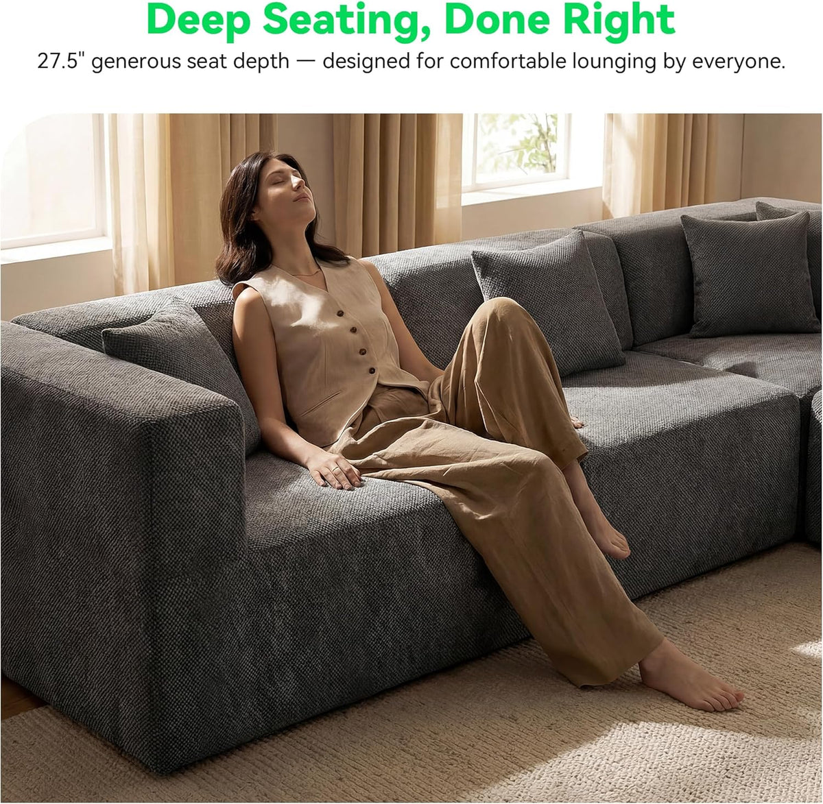 MONVANE Oversized Sectional Couch 12-Seat, Chenille, Gray | Sectional Couch for Living Room, Modular Cloud Sofa with Ottoman & 12 Throw Pillows, No Assembly Required