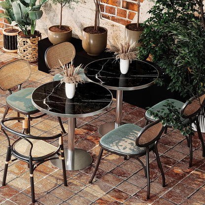31.5" Tulip Table, Small Round Dining Table with 1.2" Thick Sintered Stone Tabletop and Silver Metal Pedestal Base, Bistro Table for Diner, Restaurant, Café, Bakery, Apartment (Marble Black Silver)