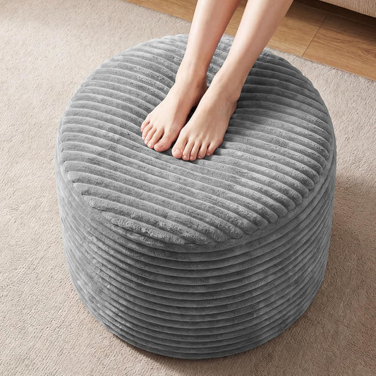 20in Round Pouf Ottoman, Large Corduroy Ottoman Foot Rest with Solid High-Density Foam, Removable Washable Cover, Soft Floor Foot Stool for Living Room, Bedroom, Grey