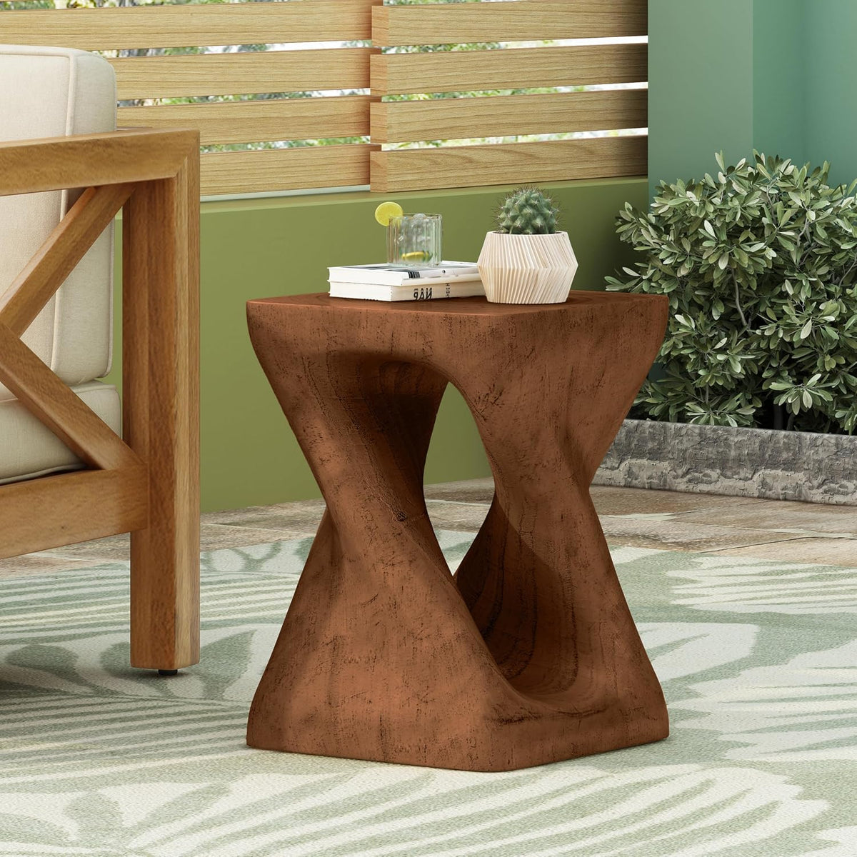 MGO Twist Shape Side Table, 11.75" Vintage Magnesium Oxide (MGO) Side Table, Small Accent Table Bedside Table Nightstand for Living Room Bedroom Balcony No Assembly