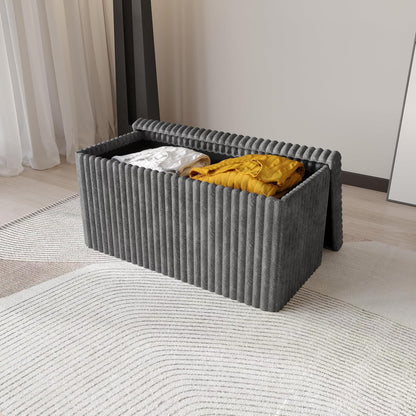 HOME DESIGN Florence 30" Upholstered Folding Storage Bench, Tufted Top, Space-Saving Storage, Gray Corduroy Fabric