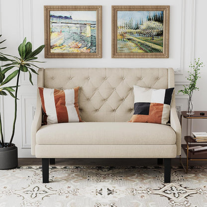 Andeworld Modern Tufted Button Back Upholstered Loveseat for Dining Room Hallway or Entryway Seating,Ivory