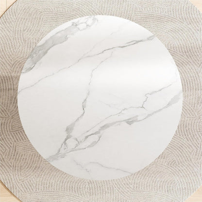 White Dining Table 43.30" Round Kitchen Table with Imitation Marble Grain Top & PU Leather Iron Pedestal,Modern Faux Marble Dinner Furniture for Kitchen Dining Room/Meeting Room