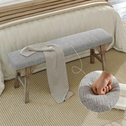 DIBRATY 44'' Upholstered Entryway Bench, Vintage Linen Texture End of Bed Bench with Solid Wood Legs, 300 LBS Weight Hallway Shoe Storage Benchs for Kitchen, Living Room, Gray