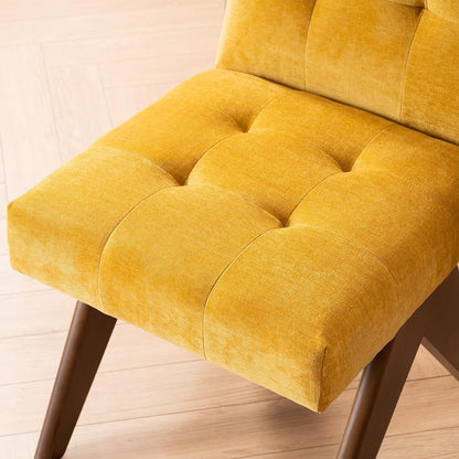 Rowill Modern Upholstered Dining Chairs Parsons Chair Linen Fabric Kitchen Chairs Tufted Armless Dining Room Chairs with Wood Legs Set of 2, Yellow