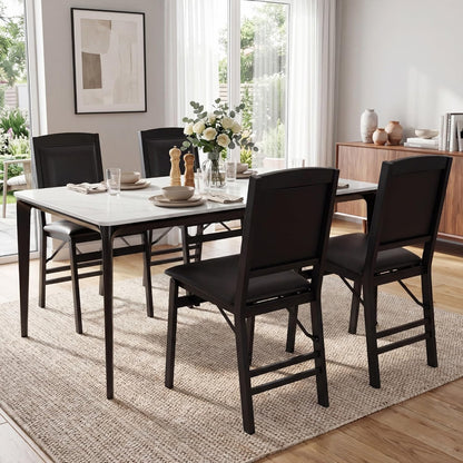 GOFLAME Folding Dining Chairs Set of 2, Faux Leather Upholstered Kitchen Chairs with Padded Seat and Backrest, Solid Wood Foldable Chairs for Living Room, Dining Room, Restaurant, Black
