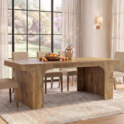 Tribesigns Large Dining Table for 6-8 People, 70.9" Long Wooden Kitchen Dinner Table Farmhouse Modern Style with Arch Design Legs, Rectangle Wooden Dinner Table for Dining Room, Natural Brown