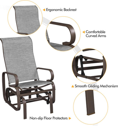 Yaheetech Outdoor Rocking Chair Patio Glider with Sling Seat Set of 1,Gray | Porch Chair and Outdoor Rocker with Steel Construction for Balcony, Deck, Backyard and Garden; Smooth-Gliding Lounge Seating