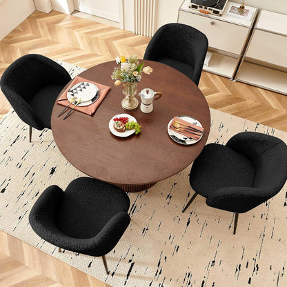 Homedot 5-Piece Round Dining Table Set for 4, 47-Inch Walnut Kitchen Table and Upholstered Chairs Set for Dining Room, Modern Circle Dinette Table Set with Black Barrel Dining Side Chairs Upholstered
