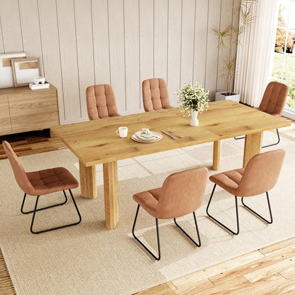 HIPIHOM Extendable Dining Table Set for 6, Seats 6-8 | MDF Farmhouse Extends 63-78.7in, Space-saving for Living Room & Nook, Oak Table + 6 Brown Upholstered Chairs