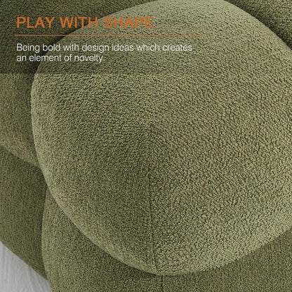 Zesthouse Square Pouf Ottomans Set of 2, Modern Vanity Chair for Bedroom | Boucle Fabric Foot Rest for Couch, Upholstered Tufted Footstool, Poofy Ottoman Seat for Living Room Dorm Fluffy Ottoman Green