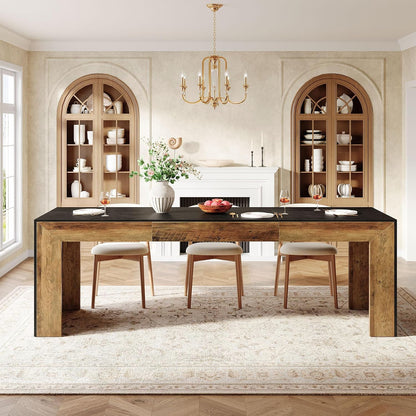 Tribesigns Extra Long Dining Table for 6-8 People, 78.7-Inch Rectangular Kitchen Table with Wooden Tabletop and Legs for Kitchen, Dining Room, Living Room, Heavy Duty, Black+Brown | Wooden Kitchen Table for Dining Room, Living Room, Heavy Duty, Large