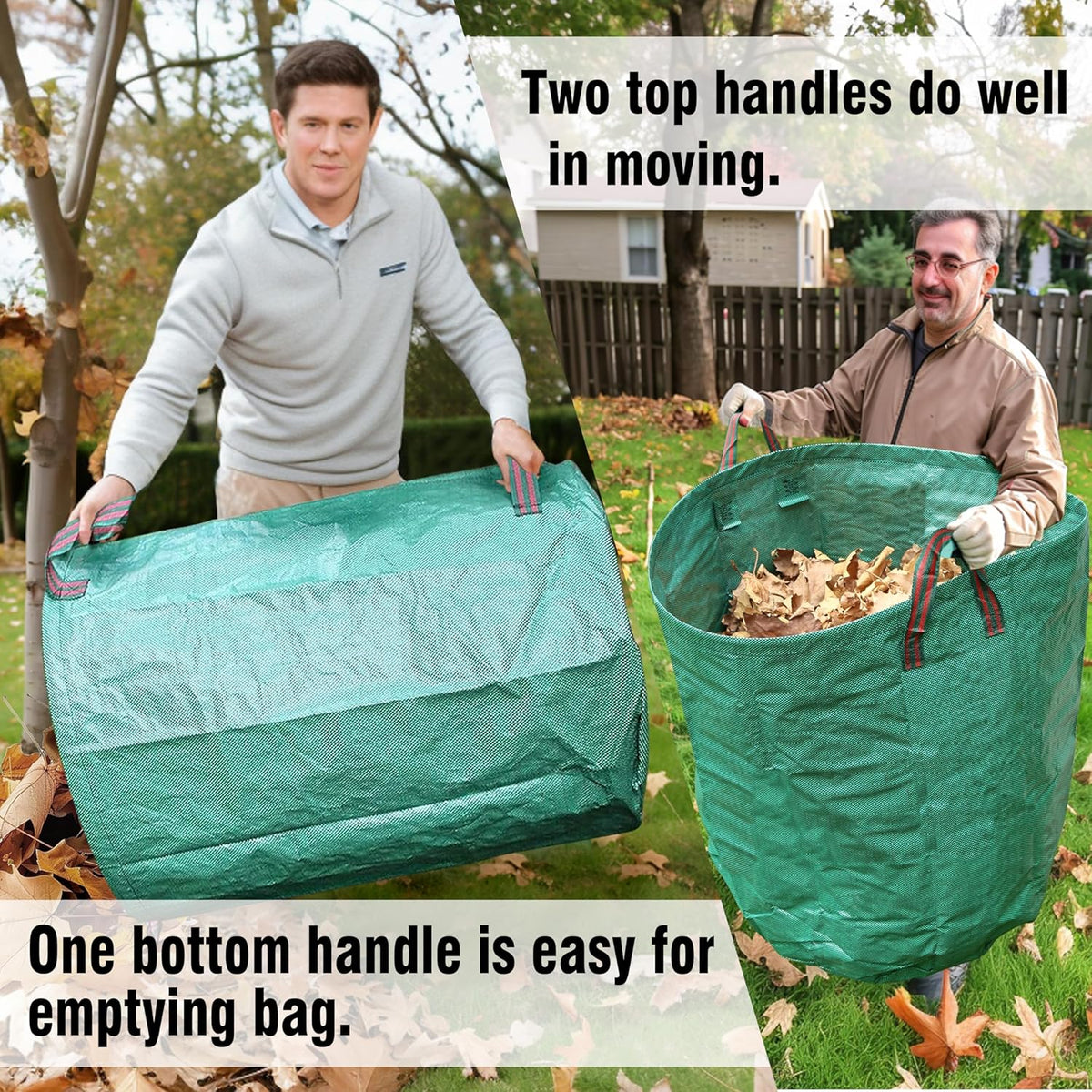 Gardzen 3-Pack 80 Gallon Yard Waste Bags, Reusable Heavy Duty Collapsible Garden Leaf Bags with Plastic Ring, Stand-Up Yard Waste Bin for Leaves, Lawn Debris & Grass Clippings