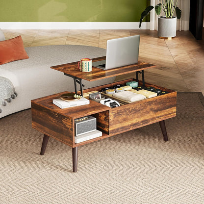 WLIVE Coffee Table with Storage & Lifting Top for Living Room, 21" Small Lift Top for Small Space Apartment, 31" Wooden Multifunctional Coffee & Dining Center Table for Home Office Work, Rustic Brown