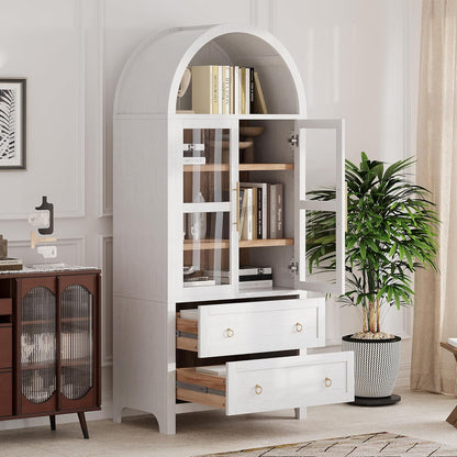Tall Arched Pantry Cabinet with Glass Doors,White Kitchen Pantry with Adjustable Shelves,Arched Display Cabinet,for Kitchen, Dining Room