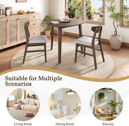 P PURLOVE Modern 3 Piece Table Set, Triangular Table and 2 Curved Wood Chairs for Living Room, Dining Room, Kitchen, Small Space, Minimalist Space-Saving (Brown and Grey)