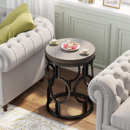 Tribesigns Round End Table Set of 2, Industrial Side Table with Metal Hollow Frame, Small Bedside Table Nightstand for Living Room, Bedroom, Easy Assembly (Grey,2 PCS)