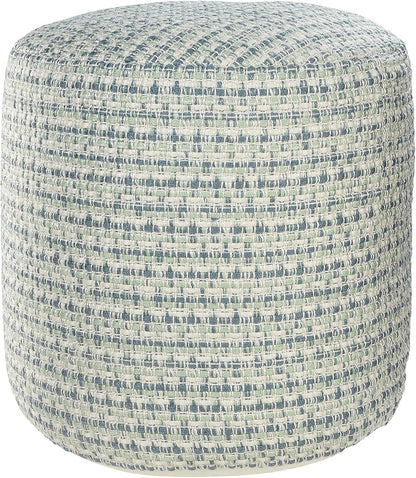 LR Home Interwoven Coastal Delight Indoor Outdoor Pouf, Blue/Green/White, 20" x 20" x 20"