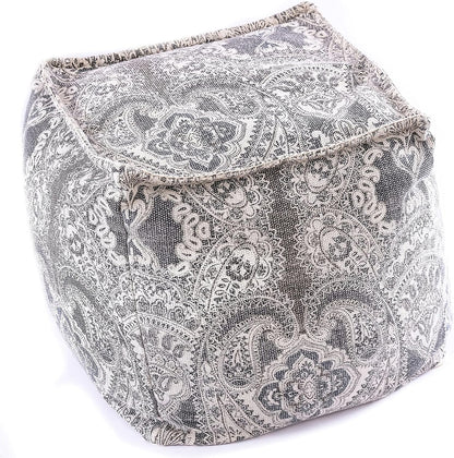 Mandala Life Art Pouf Ottoman - 20x20x20" - Foot Rest Stool - Gray Cube