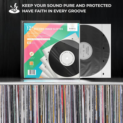 50 Pieces 12.08" x 12.08" Record Inner Sleeves Acid Free, 3.5 Mil Thick Rice Paper Lined Master Sleeve, Your Favorite Vinyl Protector Brand