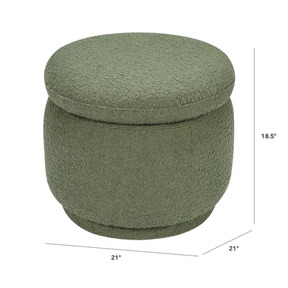 Enoki Storage Ottoman in Olive Boucle, Greenguard Gold Certified