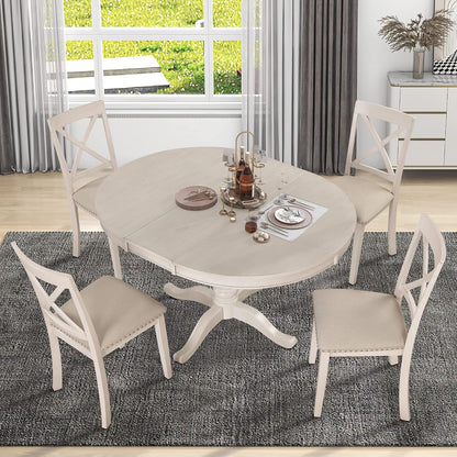 Harper & Bright Designs Modern Dining Table Set for 4,Round Table and 4 Kitchen Room Chairs,5 Piece Kitchen Table Set for Dining Room,Dinette,Breakfast Nook,Antique White