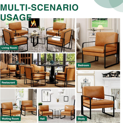 ALISH Accent Chairs, Upholstered Armchair Modern Living Room Chairs Linen Arm Chair Side Sofa Chairs Reading Chairs with Metal Legs for Bedroom, Living Room Brown