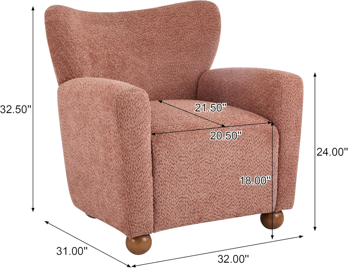 Christopher Knight Home Lindy Wingback Accent Chair, Upholstered Armchair with Rounded Wooden Legs, Curved Backrest Single Sofa, Soft Cushion Seating, Comfy Lounge Chair for Living Room, Dusty Coral