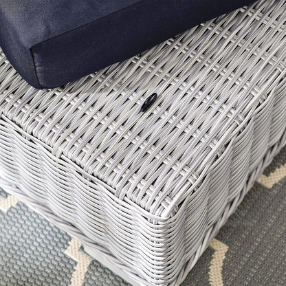 Conway Sunbrella® Outdoor Patio Wicker Rattan Ottoman in Light Gray Navy
