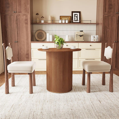 AVZEAR 31.5" Round Dining Table for 2 People, Small Kitchen Dinner Table with Fluted Wood Base, Farmhouse Circle Dining Tables for Home, Kitchen, Dining Room, Living Room (Walnut)