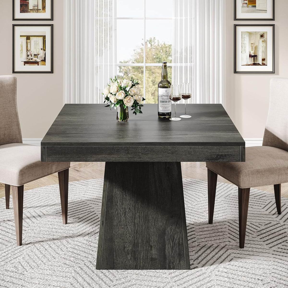 Tribesigns Square Dining Table for 4, 31.5-Inch Small Kitchen Table with Sturdy Pedestal Base, Farmhouse Dinner Table for Dining Room, Living Room, Kitchen (Gray)