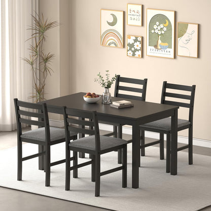 WiberWi Dining Table Set for 4, Solid Wood Kitchen Table and Chairs Set of 4, 43.3” Space-Saving Mid Century Modern Dining Room Table with Upholstered Chairs, Black