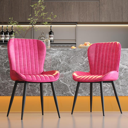 Dining Chairs Set of 4,Pink Leather Dining Chair Upholstered,Kitchen Chair,Modern Dining Room Chairs with Black Metal Legs Frame for Restaurant,Dining Room,Cafe