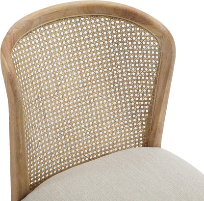Christopher Knight Home Lilia Dining Chairs Set of 2, Modern Dining Chair with Fabric Upholstery, Rubberwood Frame Kitchen Chairs with Cane Webbing, Extra Seat for Dining Room, Beige + Natural