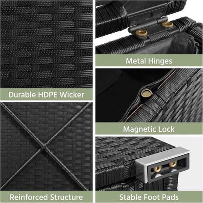 Yaheetech Wicker Ottomans, Set of 2 PE Rattan Side Tables, Black/Gray | Outdoor/Indoor Footstools with Hidden Storage & Removable Cushion, Additional Seating for Patio/Garden/Balcony/Yard