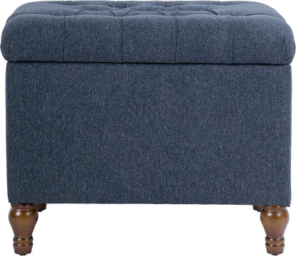 Spatial Order 24" Button Tufted Storage Ottoman - Blue Woven Fabric