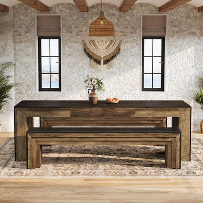 Tribesigns 70.9-Inch Extra Long Dining Bench, Farmhouse Wooden Kitchen Bench Seating for Table, Dining Room, Entryway, Living Room, Bedroom, Black & Brown