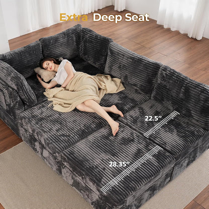 HOOOWOOO Cloud Sectional Couch,Modular L Shaped Sofa for Living Room,65x65 Free Combination 4 Seaters Couches Chaise Set with Ottomans(Wide Wale Plush Corduroy Charcoal Gray)