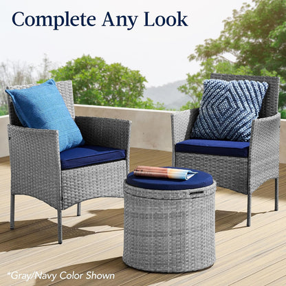 Best Choice Products Round Wicker Ottoman, Multipurpose Outdoor Furniture for Patio, Backyard, Additional Seating, Footrest, Side Table w/Storage, Removable Cushions – Brown/Beige